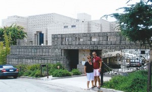My mother and I in front of the Ennis House, designed by Frank Lloyd Wright
